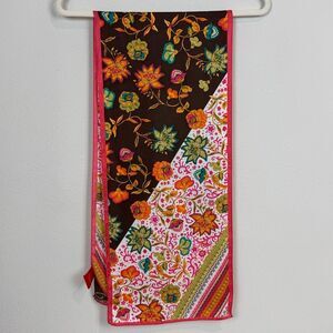Oscar by Oscar de la Renta Silk Scarf 52” Brown Orange Pink